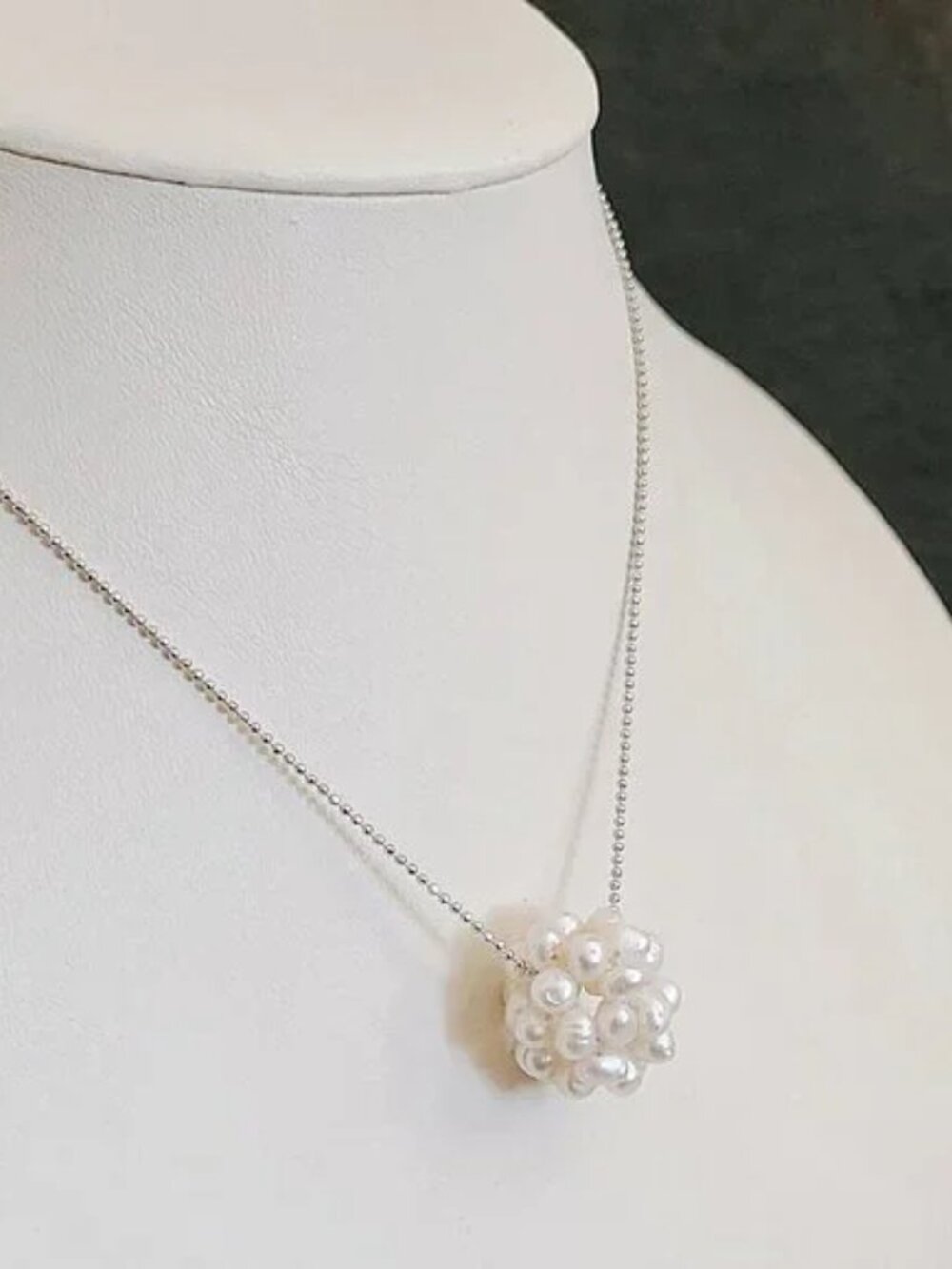 Mississippi Snowball Genuine Pearl Cluster Pendant Necklace Sterling Silver